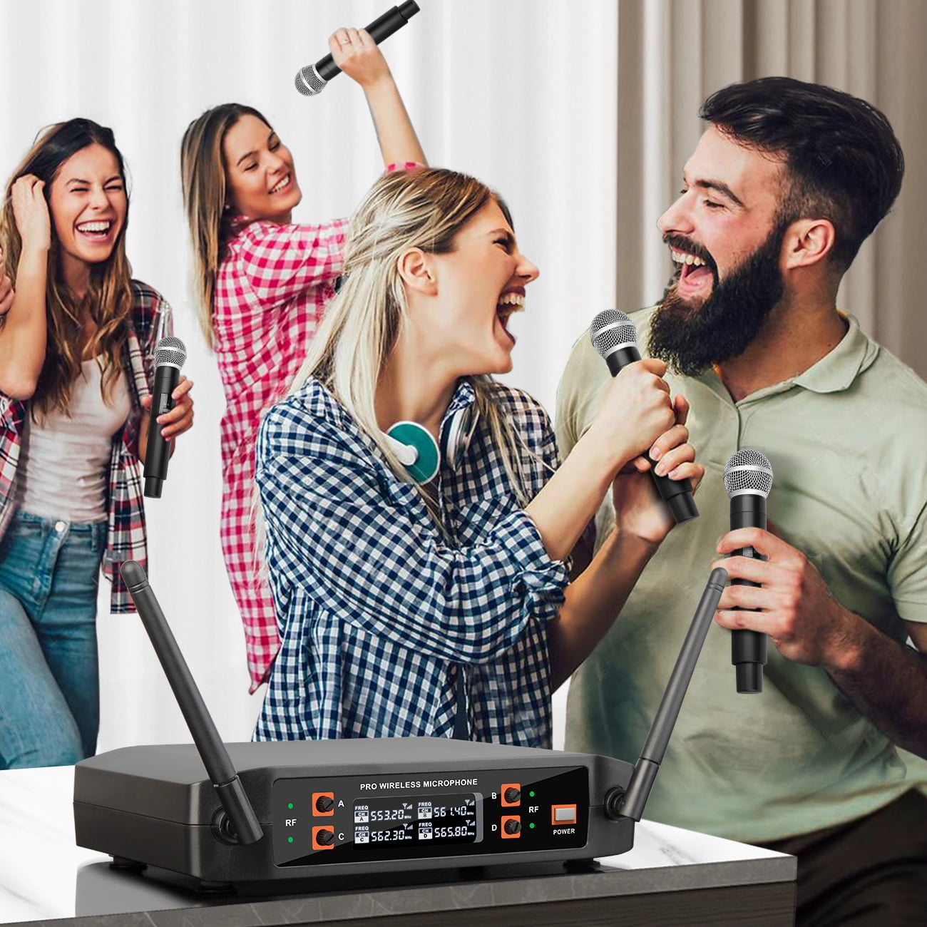 Depusheng DX4 Wireless Microphone Professional 4-Channel Handheld Microphone for Karaoke,Meeting,Party,Church,Speech