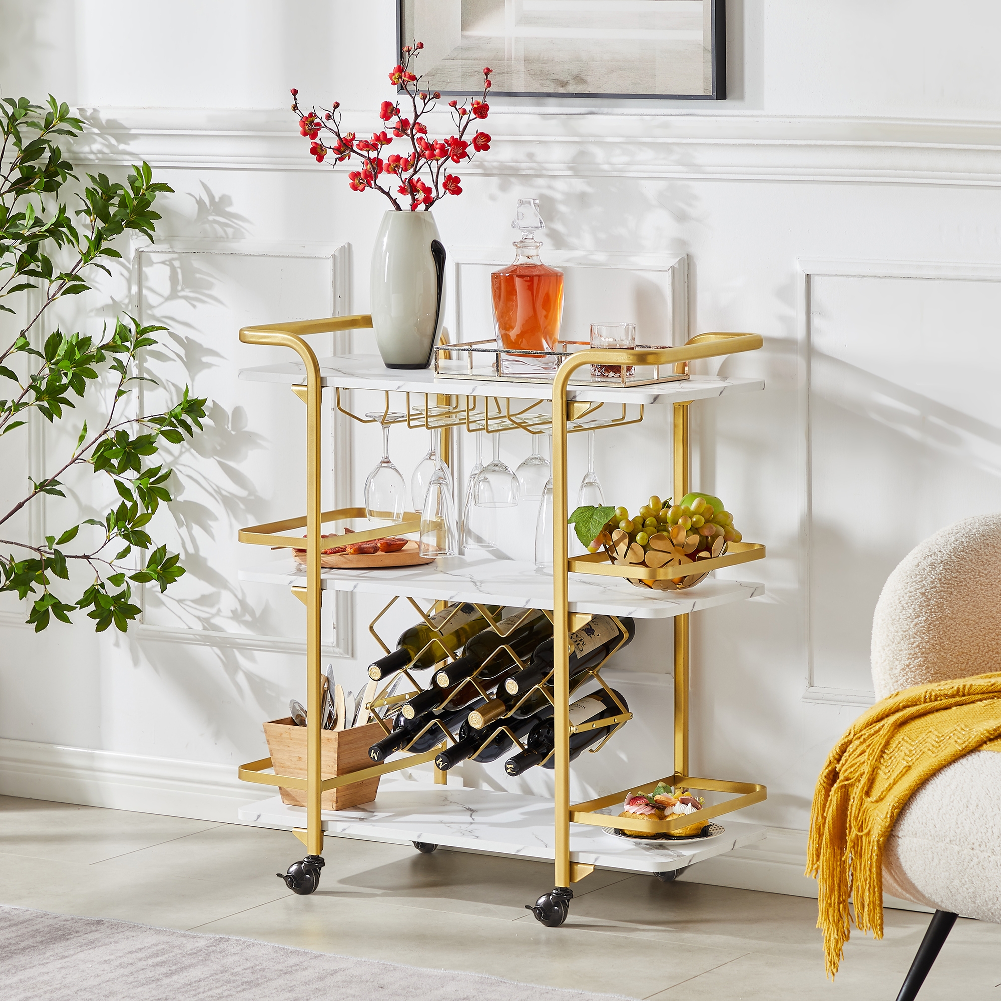 3 Tier Bar Cart with Wine Rack - Lifewit – Lifewitstore