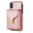 thumbnail image 6 of Allytech Case for iPhone XS/X, [Large Capacity] Wallet Case with Card Slots & Zipper Pocket, Premium PU Leather Metal Snap Kickstand Shockproof Case with Shoulder Strap, Rosegold, 6 of 10
