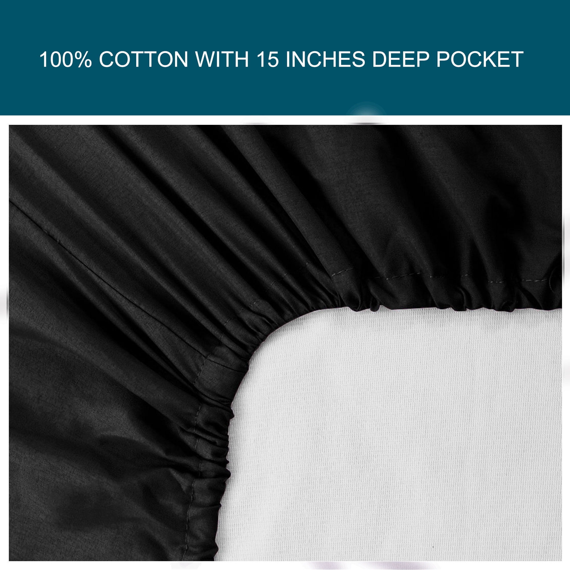 Unique Bargains 15" Deep Pocket Cotton Solid Fitted Sheet Black Twin