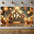 thumbnail image 6 of Golden Theme 2026 Happy New Year Banner Crown Design New Year 2026 Display Fireworks Pattern 2026 Numerals 2026 Celebration Backdrop for New Year Party 2026 Celebration Indoor Decoration, 6 of 9