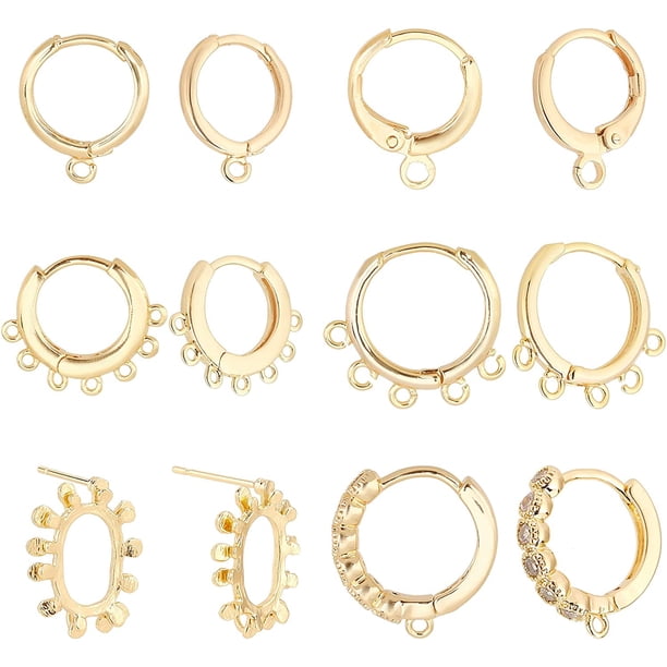 Pendientes de aro Huggie chapados en oro de 18 quilates, 12 piezas, de latón, pequeños aros dorados, con ganchos y lazo.