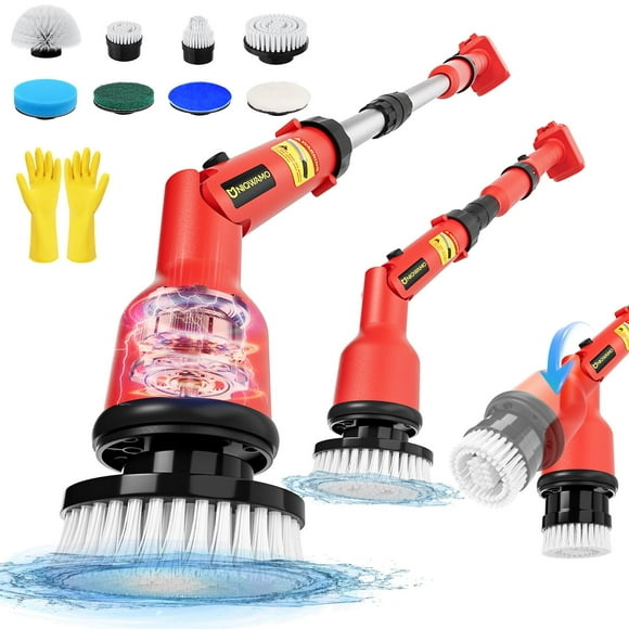Uniqwamo Electric Spin Scrubber Compatible for Milwaukee 18V Battery(Battery NOT Included), 1000 RPM Battery Powered Scrubber with Adjustable Extension Arm & 8 Brushes & Gloves for