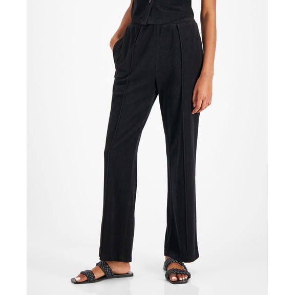 Women's Terrycloth Straight-Leg Pants Black L