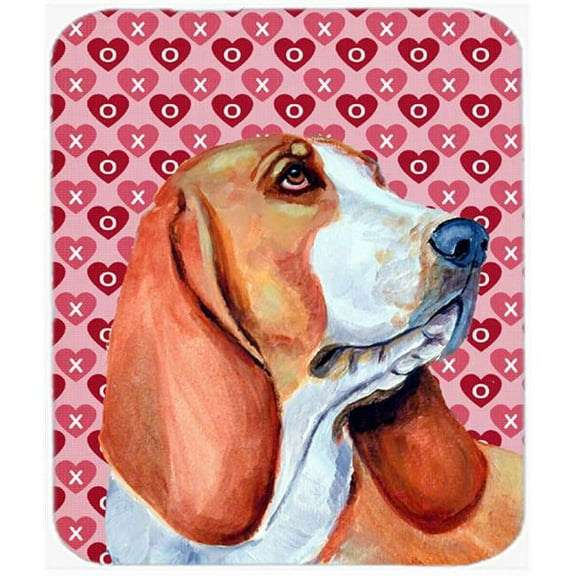 Basset Hound Hearts Love And Valentines Day Mouse Pad, Hot Pad or Trivet