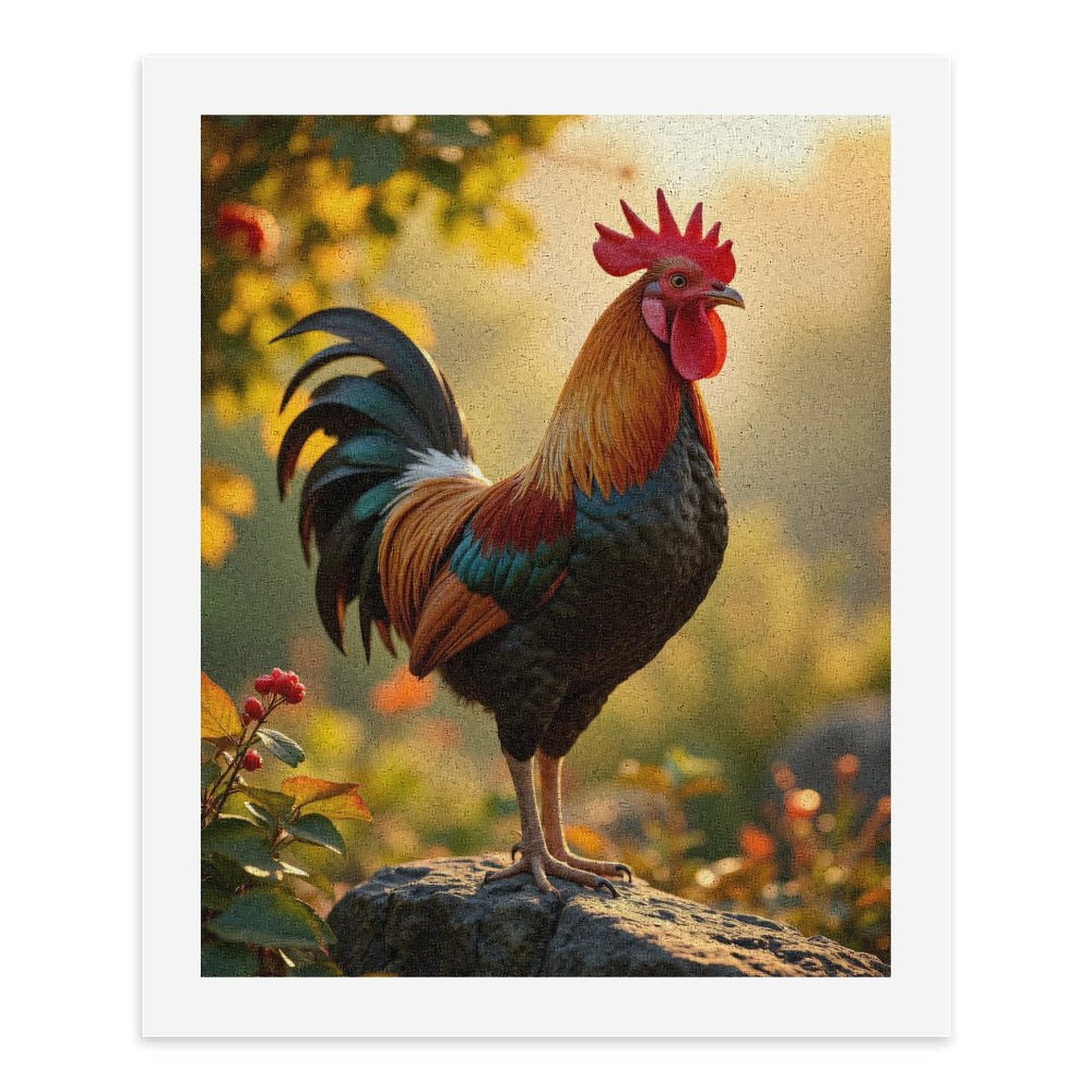 Paint by Numbers Kit for Adults, Rooster Morning Sunlight Rock Nature Paint by Numbers, Easy Paint by Numbers Kit for Adults Beginner, DIY Adult Paint by Number Kits on Canvas, Home Decor