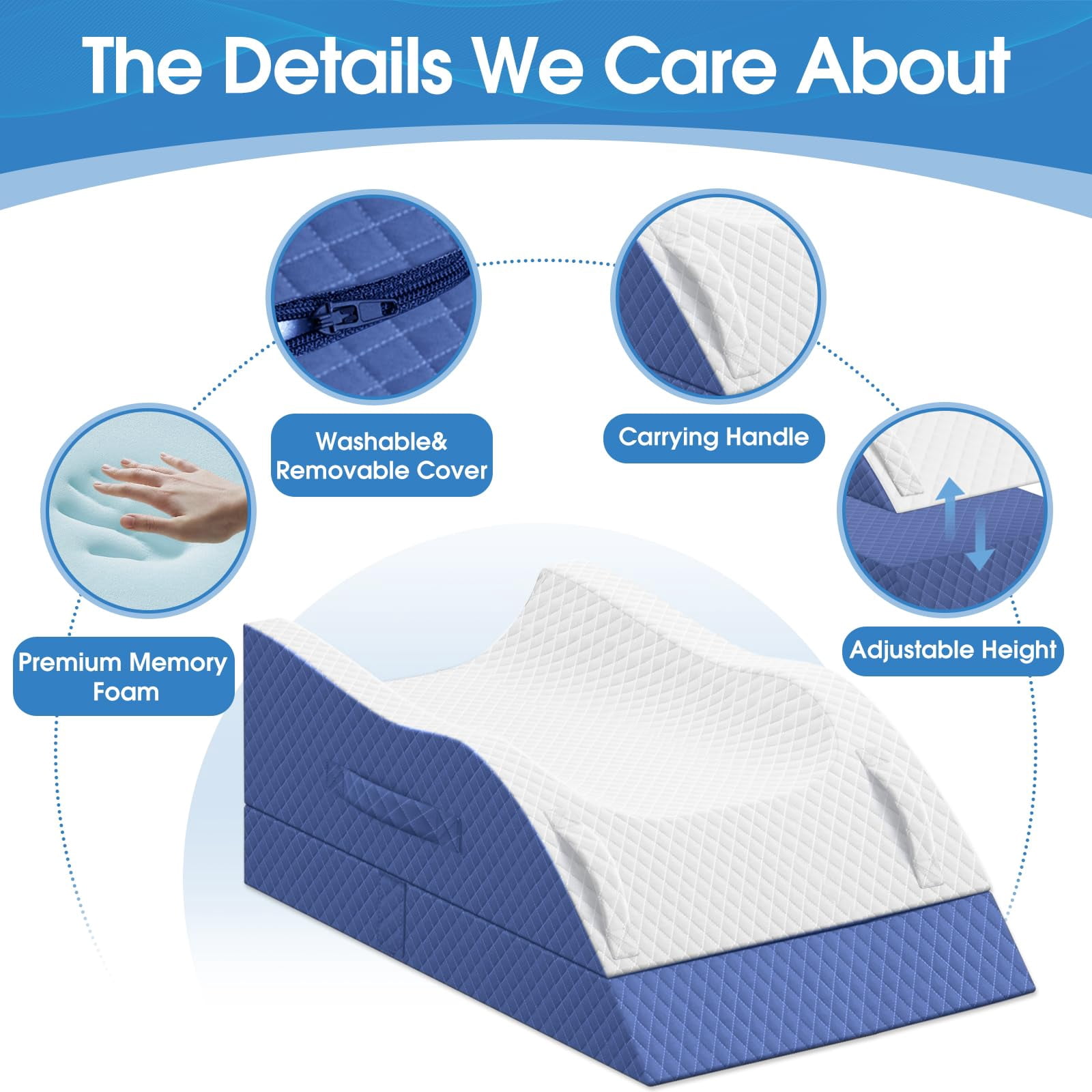 Elevation Pillows For Leg After  Memory Foam Adjustable Wedge Pillow Injury Or Rest Ankle Sleeping Blue/double