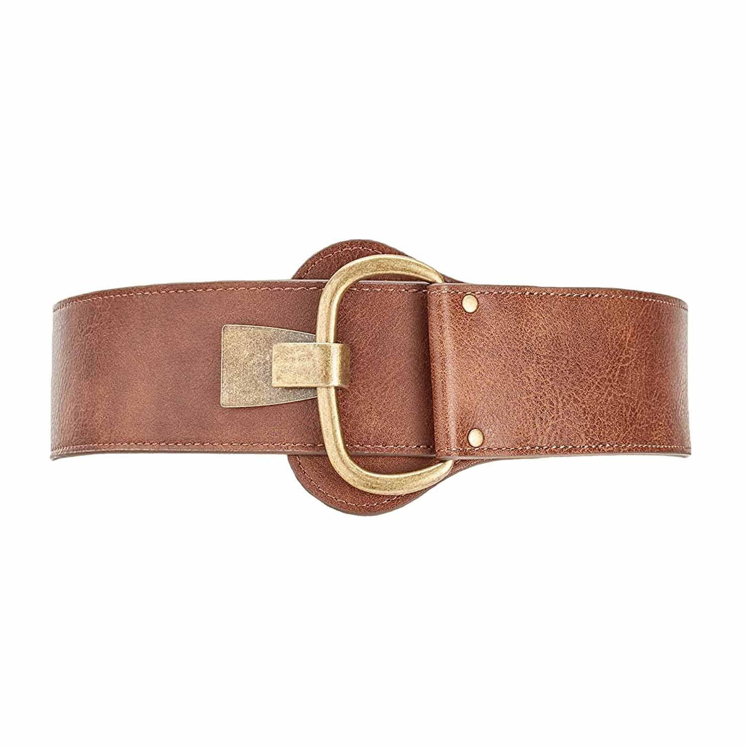 INC International Concepts Womens Faux Leather Hook Belt (Cognac