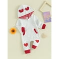 thumbnail image 3 of Newborn Baby Girl Valentine's Day Jumpsuit 3 6 9 12 Months Long Sleeve Love Heart Hooded Romper Bodysuit, 3 of 8