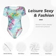 thumbnail image 4 of Saiise Combinaison à Manches Courtes pour Femmes Motif Floral Libellule Col Rond Pyjama Justaucorps Extensible avec Fermeture à Pression-Petit, 4 of 7