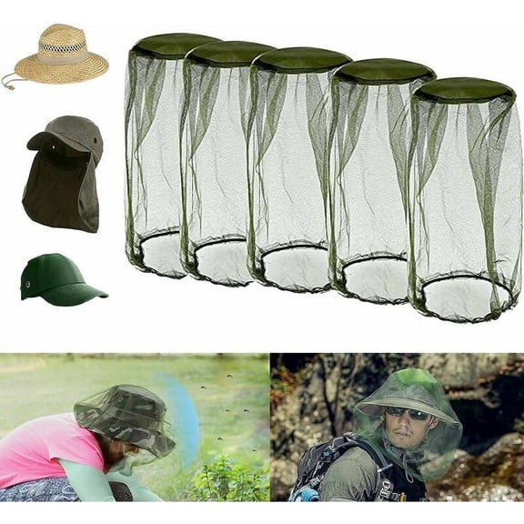 5 Pieces Anti Mosquito Hat, Mosquito Head Net, Fishing Hat Net, Beekeeping for Mosquitoes Head Protection (Green),