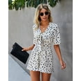 thumbnail image 4 of Women's Tie Front Animal Print Dot Short-sleeve Romper, 4 of 5