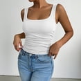 thumbnail image 6 of HuangHuanChen Womens Tank Tops U Neck Ribbed Thin Shoulder Strap Sleeveless Top for Women Solid Color Basic Tee Crop Top Summer Fashion Clothing White M, 6 of 7