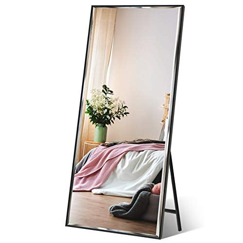 Full Length Mirror 65"x23.6" Standing, Wall Hanging, Vertical Black Frame HD Rectangle Full Body Tall Big Floor Stand up or Wall Mounted Mirror