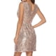 thumbnail image 3 of Vestido midi sin mangas con cuello en V y lentejuelas para mujer - Vestido de fiesta brillante - Traje de cóctel/boda/baile de graduación, 3 of 7