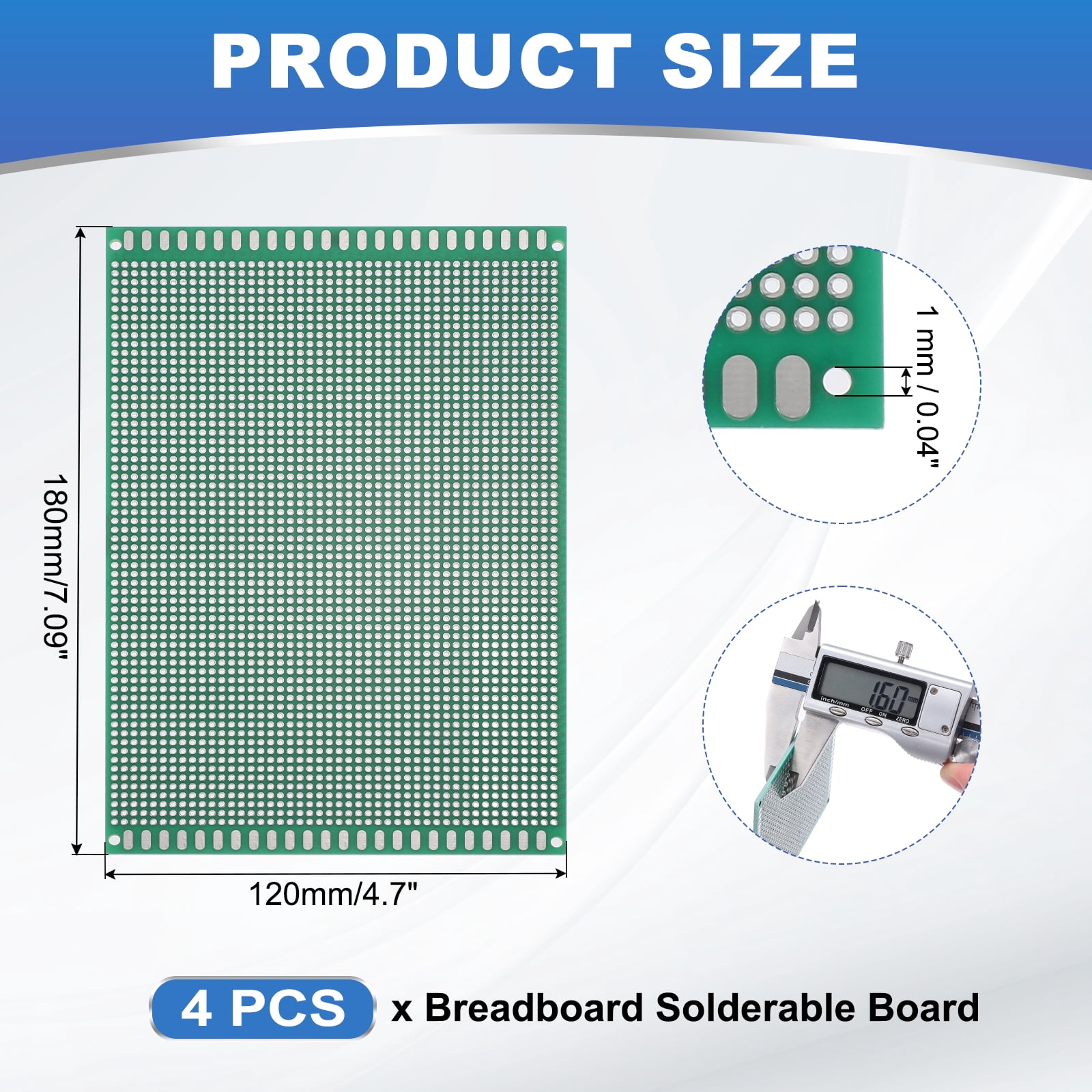 Uxcell 4Pcs Breadboard Solderable 180mm x 120mm Green Circuit PCB Board Double Sided Tin-Plated PCB Prototype Board for Electronics Prototyping, DIY Circuits Projects