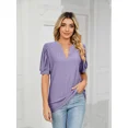 thumbnail image 4 of Cuteduck Women's Tshirts Casual Fashion V-Neck Solid Colour T Shirt Hollow Bubble Sleeve Loose Top T Shirts, S-2XL, 4 of 5