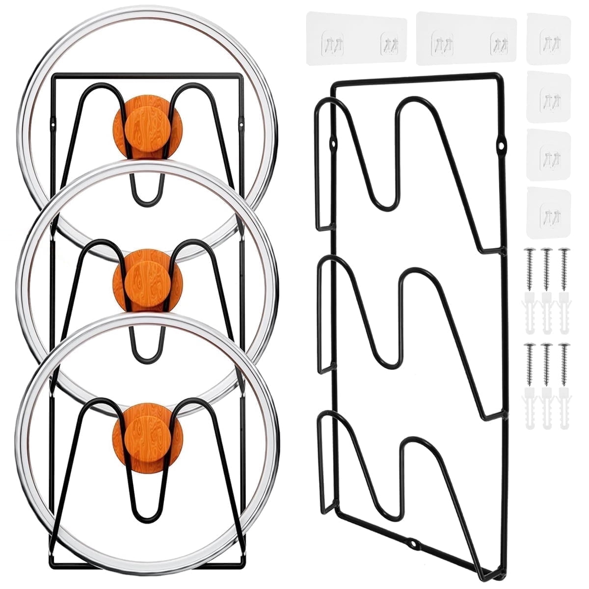 YYST Cabinet Door Pot Lid Rack – Holds 4 Lids (5-10 Inch), Wall Mount Organizer For Kitchen