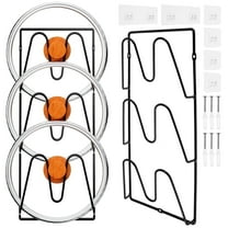 Fvkrnyz 2PCS Pot Lid Organizer Rack for Cabinet Door,3-Tier Pot Lids Holder,No Drilling Adhesive Wall/Door Mounted Rustproof Pot and Pan Cover for Kitchen Storage,Classic Black