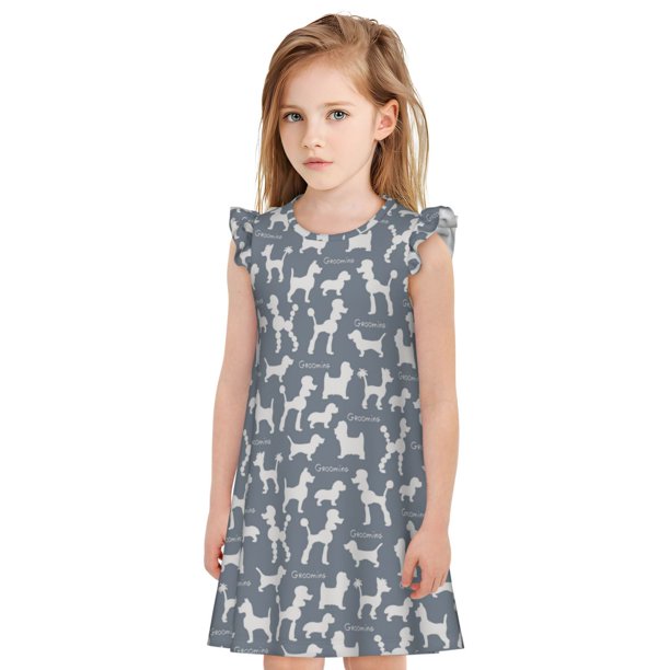 Balery Poodle Dog Camisón de princesa para niñas, pijama de algodón con mangas abullonadas, suave y bonito.-Large