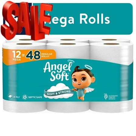 Angel Soft 2-Ply Toilet Paper, 12 Mega Rolls