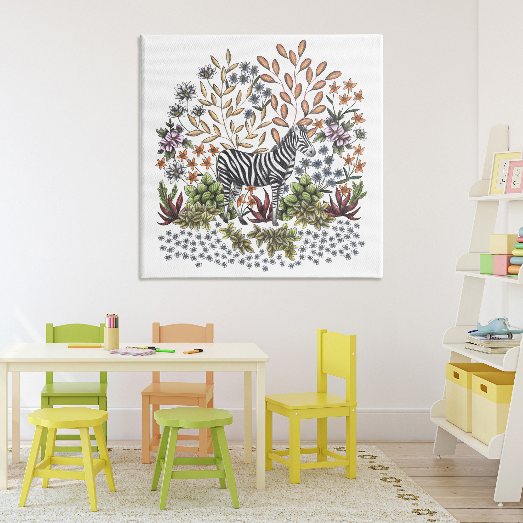 Jungle Wildlife Zebra Canvas Wall Art, design by Cecilia Battaini