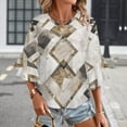 thumbnail image 3 of Geometric Beige Pattern Design Tiles Women's V-Neck Blouse With 3/4 Ruffled Bell Sleeves Casual Top Ladies Blouses, 3 of 7