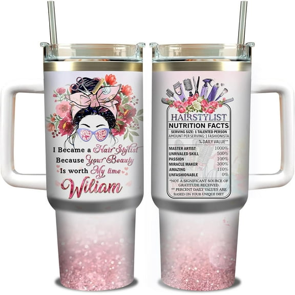 Personalized Hairstylist Bible Flower Coffee Tumbler Stainless Steel Tumblers With Lid 40oz Cups Custom Birthday Christmas Thanksgiving Gifts For Hairdressing Lovers Friends Besties
