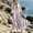 Purple, variant on Striped Print Kaftan Dresses for Women V-Neck Three-Quarter Sleeve Sheer Beach Swimsuit Cover Up Loungewear White XXL