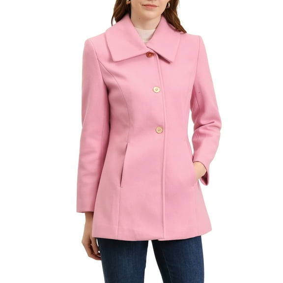 INSPIRE CHIC Women's Turn-Down Collar Single Breasted Outwear Winter Coat with Pockets L Pink