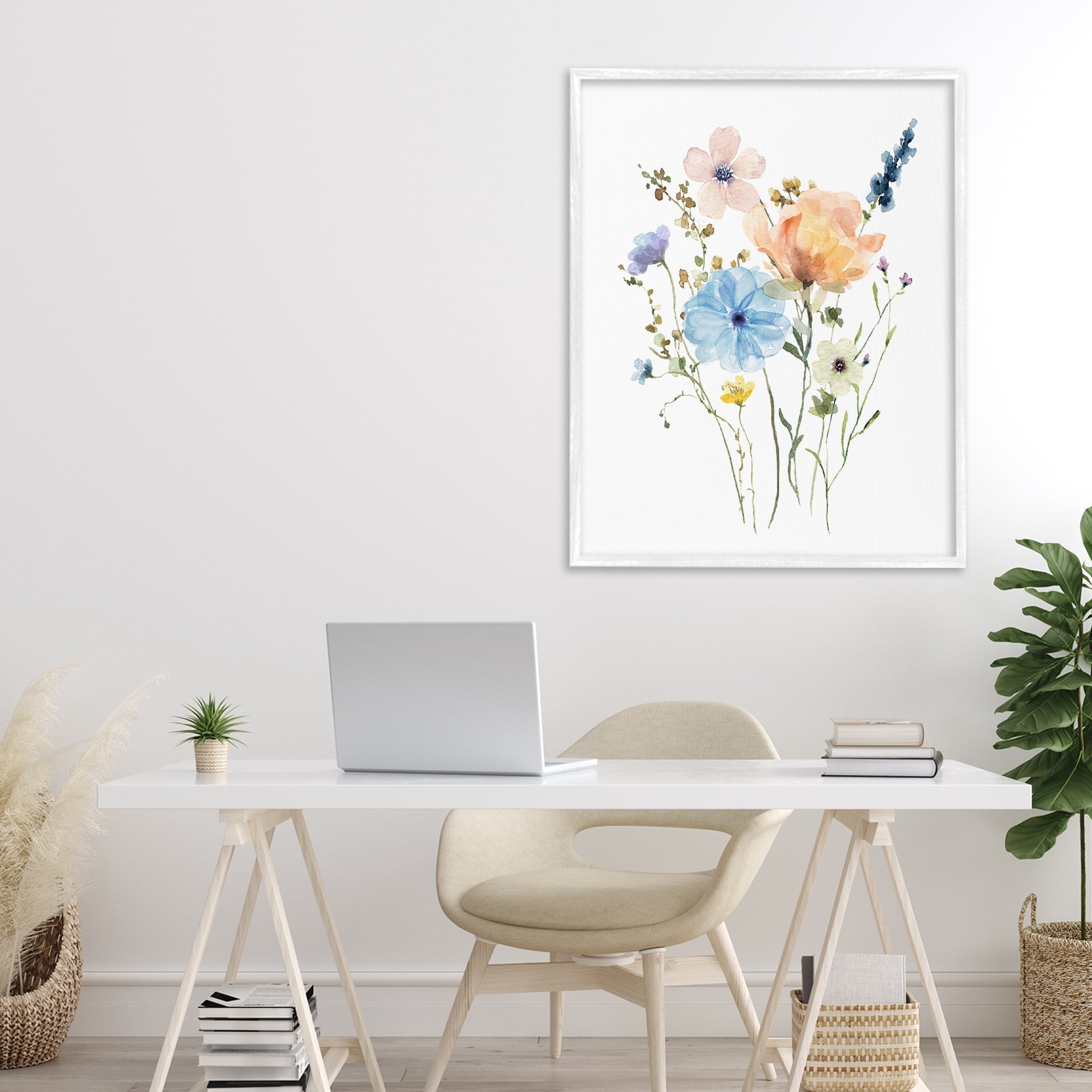 Stupell Industries Wildflower Sprig Bundle White Framed Giclee Art, design by Livi Finn