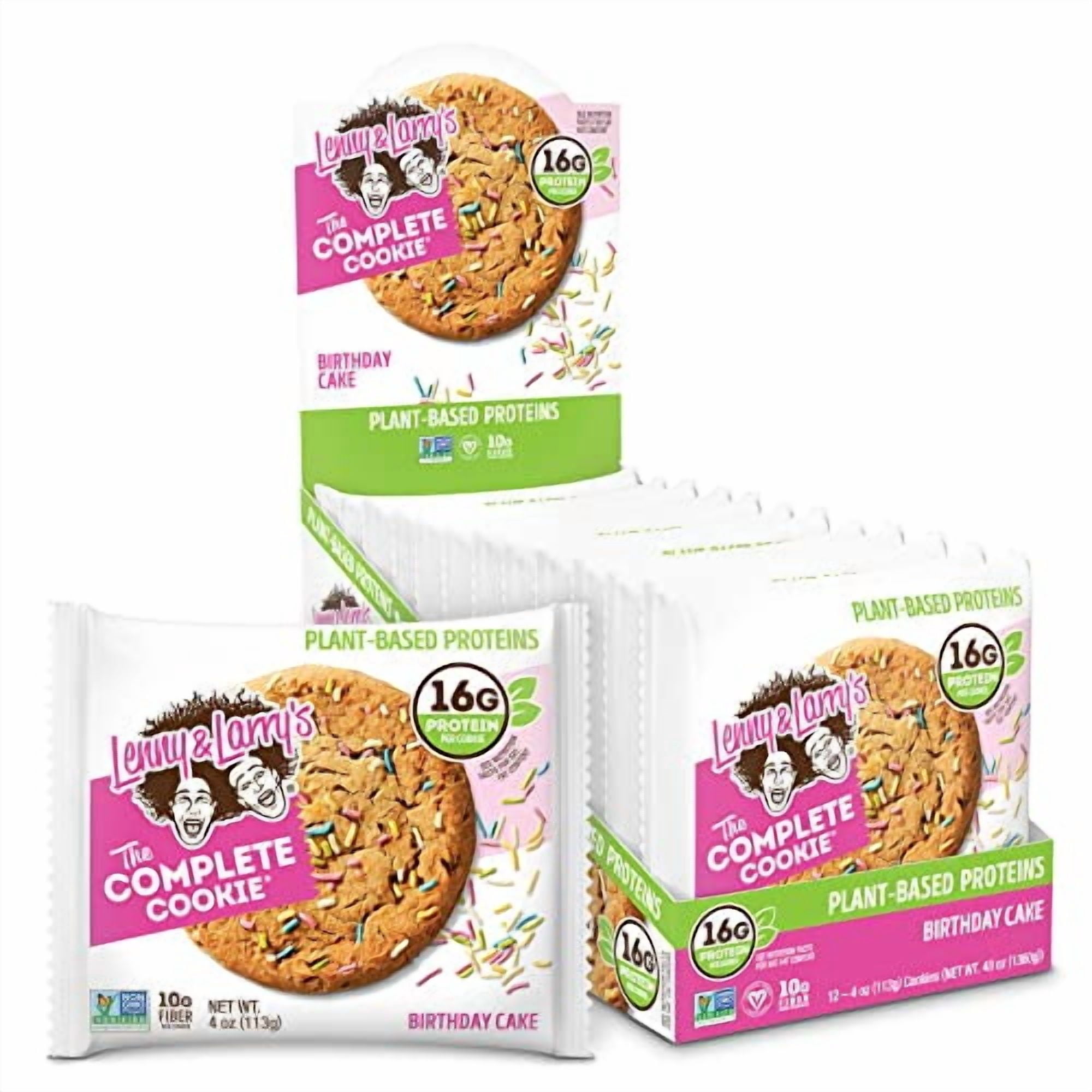 Lenny & Larry's The Complete Cookie, Birthday Cake, Soft Baked, 16g Plant Protein, Vegan, Non-GMO, 4 Ounce Cookie (Pack of 12)