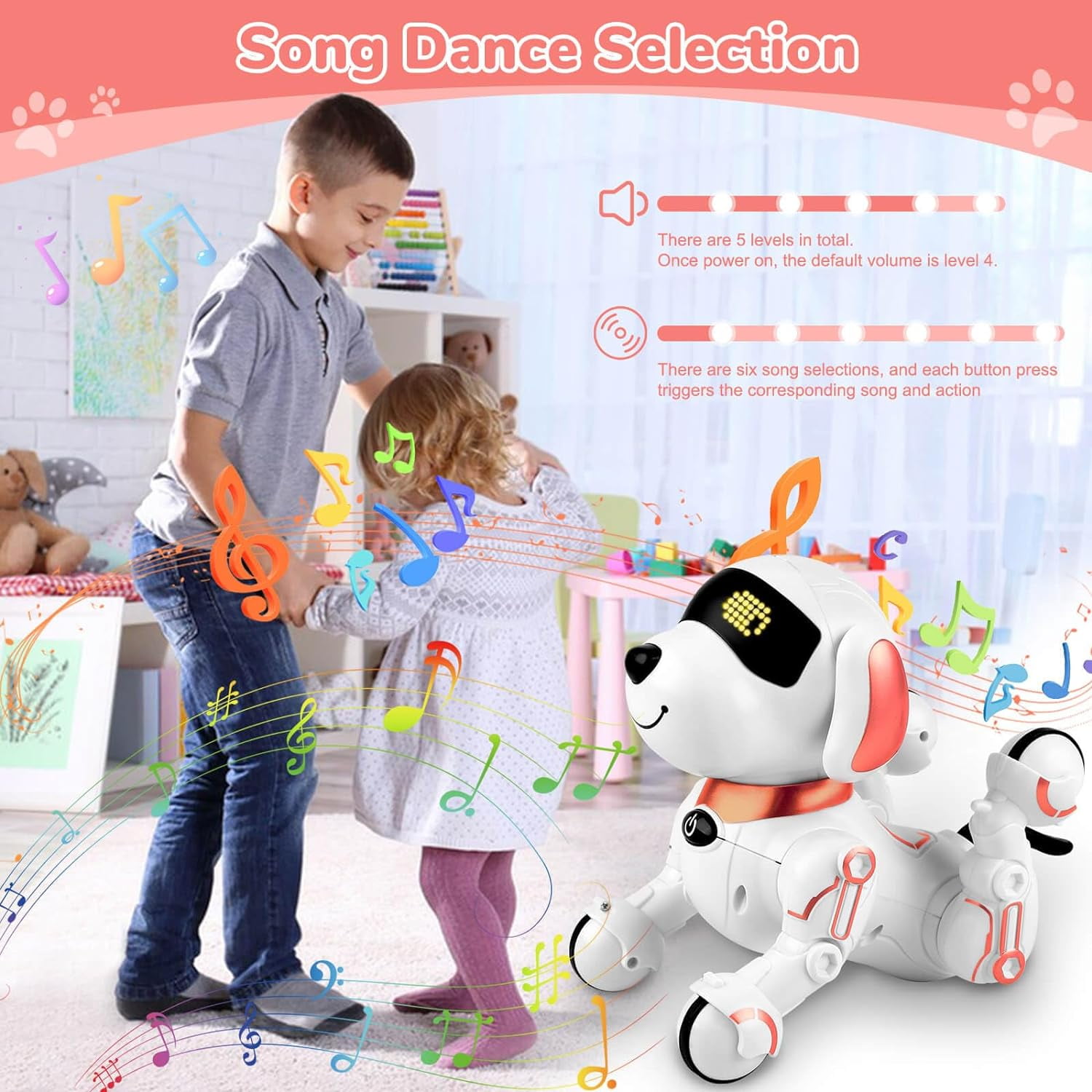 BEEPRINCESS Robot Dog, Smart Programmable RC Electronic Pet Puppy with Early Education Function, White/Pink