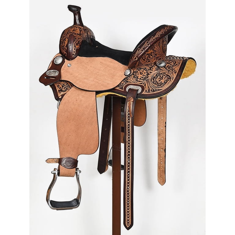Coiffe Western Comfytack En Cuir Véritable - Marron, Peinte à La Main, Taille Standard