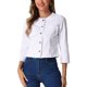 thumbnail image 1 of Chaqueta de mezclilla Allegra K para mujer, cuello redondo, mangas 3/4, chaqueta de jean casual deshilachada, blanca, XL, 1 of 1