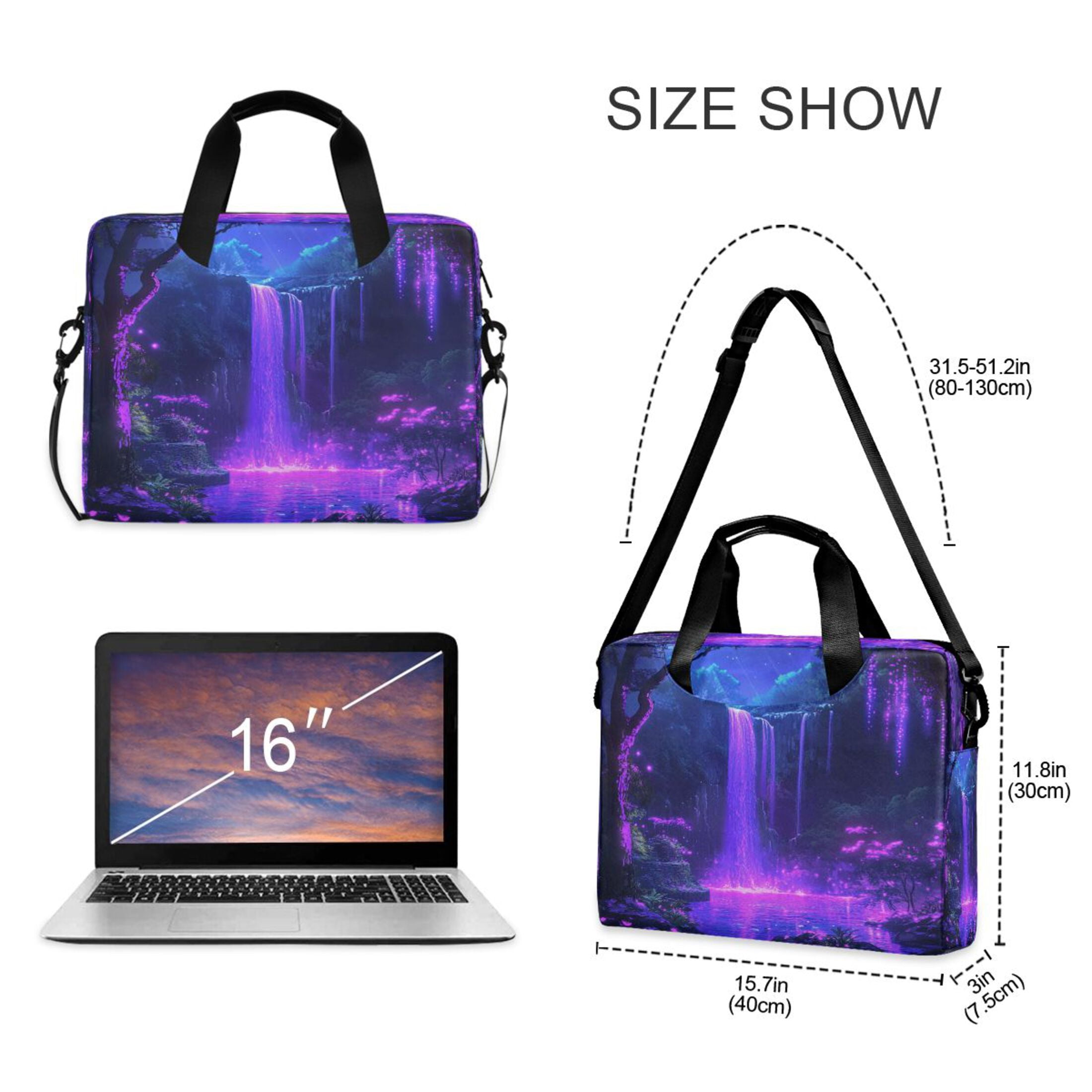 16" Laptop Tote Bag Laptop Sleeve Case Computer Briefcase for Work & Travel Purple Neon Waterfall