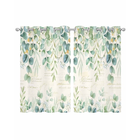 Green Sheer Curtains 45 Inch Length 2 Panels Set for Living Room/Bedroom, Eucalyptus Leaves Kitchen Curtains with Grommet Semi-Sheer Curtains Drapes Voile Window Treatments 42"x45"x2
