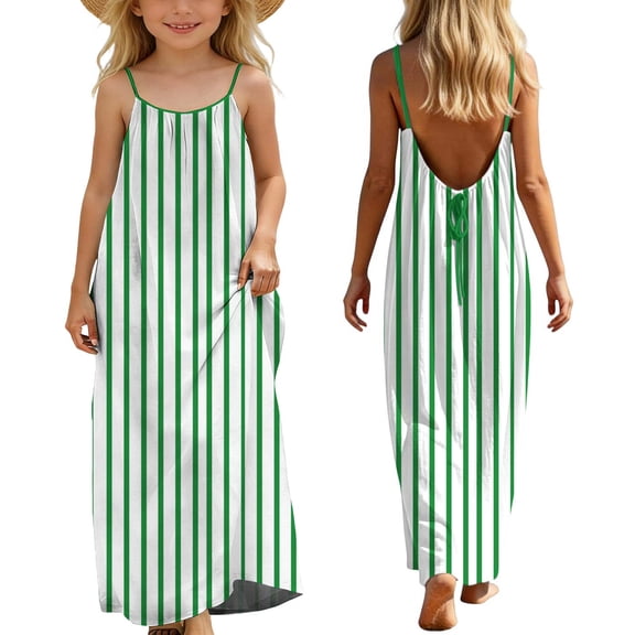 ATOGUTA Girls Dress Boho Spaghetti Strap Summer Vacation Beach Bodycon Maxi Dress Size 5T-14. Green