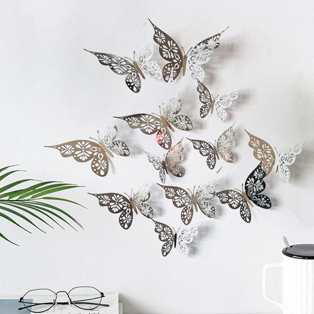 12 piezas de de mariposa para pared, mariposas, papel, arte, murales, adornos de álbum de recortes extraíbles para , habitación de Plata Colco Pegatinas de pared calcomanías