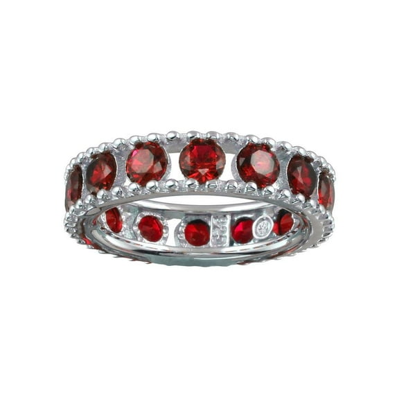 Rhodium Plated 925 Sterling Silver Round Red Eternity Band Ring Cubic Zirconia Jewelry Female Size 7