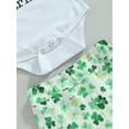 thumbnail image 6 of Baby Girl St. Patricks Day Outfits 3 6 9 12 18 Months Clover Print Romper Onesie Flared Pants Headband 3Pcs Spring Fall Clothes, 6 of 7