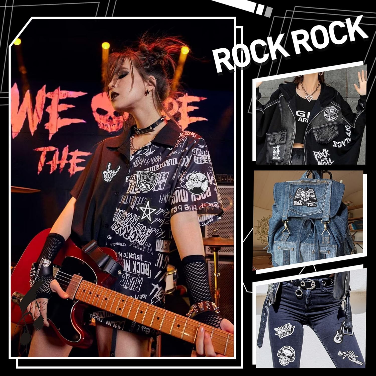 Punk Rock Iron On Patches for Jackets: 45Pcs Dark Goth Patch for DIY Crafts - Vintage Skull Sew On Appliques Patches for Jeans Vests Hats Backpacks Shirts