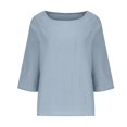 thumbnail image 4 of Daiosportswear Women's Cotton Long Sleeved Solid Linen Shirt Casual Loose Round Neck Oversized Top Blue XXL(XXL), 4 of 6