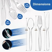 BYSNOW 360 Pack Plastic Silverware, Disposable Cutlery, 150 Forks 150 Spoons 60 Knives, BPA Free Heat Resistant Disposable Silverware, Clear Utensils for Party