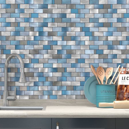BeNice Wall Tiles Self Adhesive Peel and Stick Backsplash Tiles,Metal Tiles Sticker for Kitchen Backsplash Bathroom Tiles 10sheets,Silver