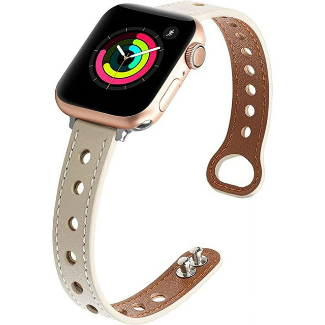 Compatible con Apple Watch Band 41 mm 40 mm 38 mm mujeres, correa delgada y delgada de cuero genuino de grano superior con el último diseño de doble clavo para iWatch Series 7 6 5 4 3 2 1 SE