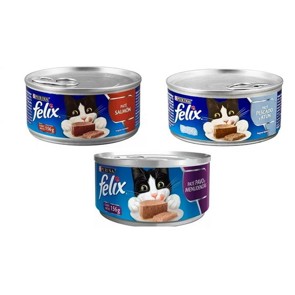 Paquete de 8 latas Felix pate alimento humedo gato 156 gr.