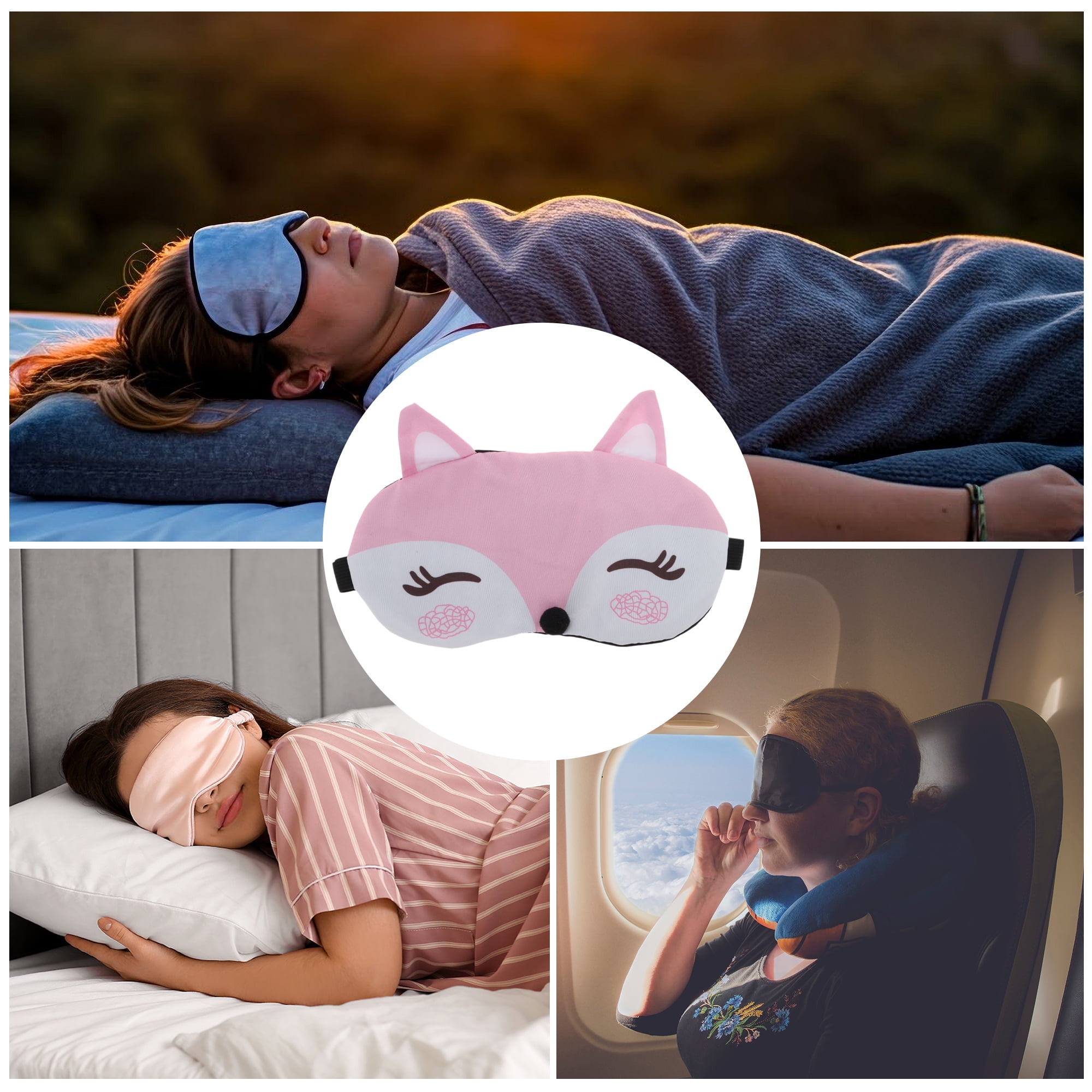 Unique Bargains Comfortable Adjustable Portable Cartoon Fox Sleep Mask Pink