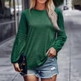 thumbnail image 2 of Top de mujer Color puro cuello redondo poliéster manga larga punto plisado otoño camiseta para el trabajo diario verde negruzco S, 2 of 5