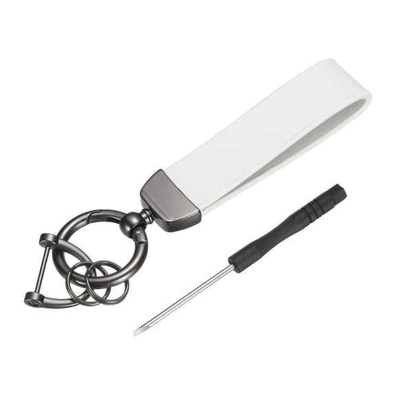 Uxcell 1 Set Car Key Chain Ring Clip 4.9 Inch Leather Keychain Key Fob Wristlet Keychain with Anti-Lost D Ring & Keyrings Fit Women Men for Home Car, White Matt Gun